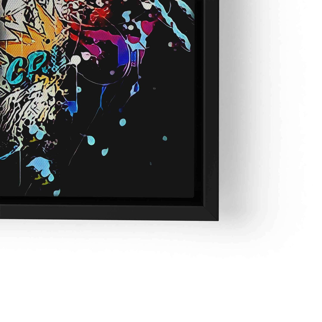 Modernes Pop Art Wandbild mit Comic-Explosion, kräftigen Farben und schwarzem Hintergrund