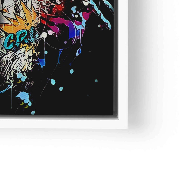 Modernes Pop Art Wandbild mit bunter Comic-Gestaltung und Schriftzug Boom, schwarzer Hintergrund