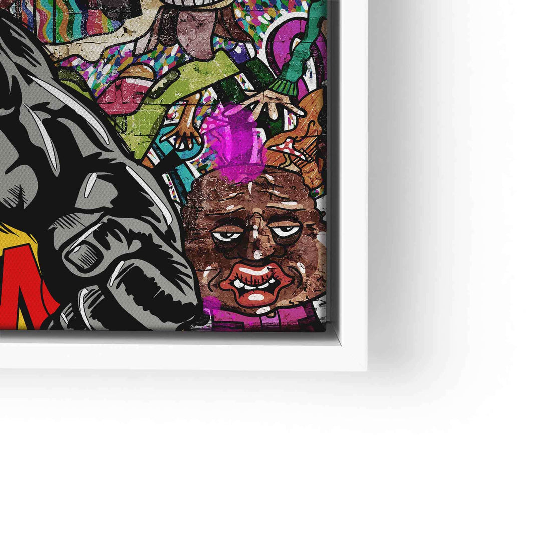 Pop Art Wandbild mit Gorilla-Motiv, Comic-Stil, bunter urbaner Hintergrund
