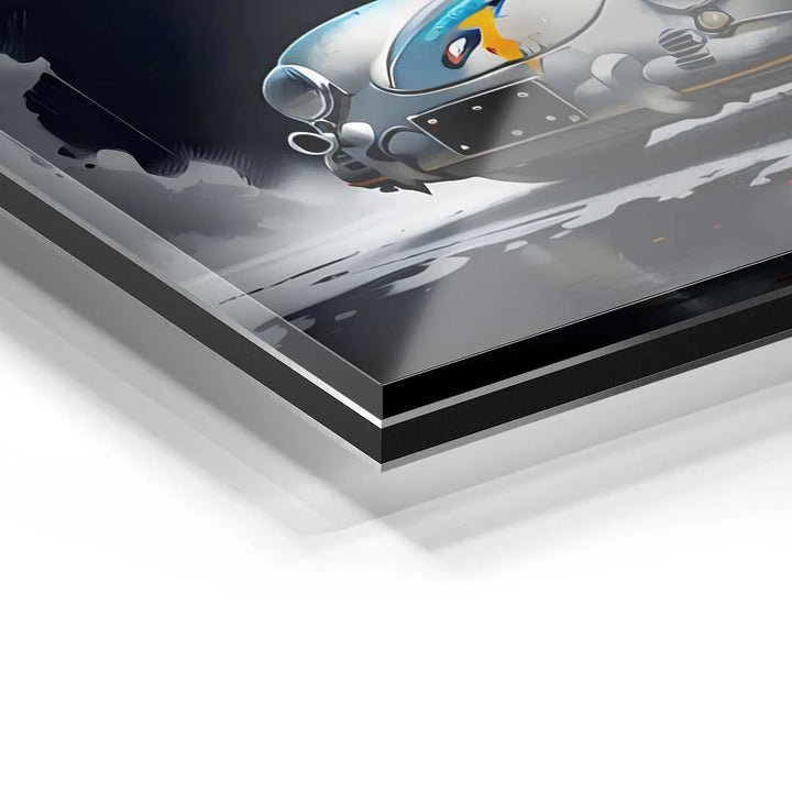 Detailaufnahme Acrylglas Wandbild mit Porsche-Illustration, moderne Auto Kunst