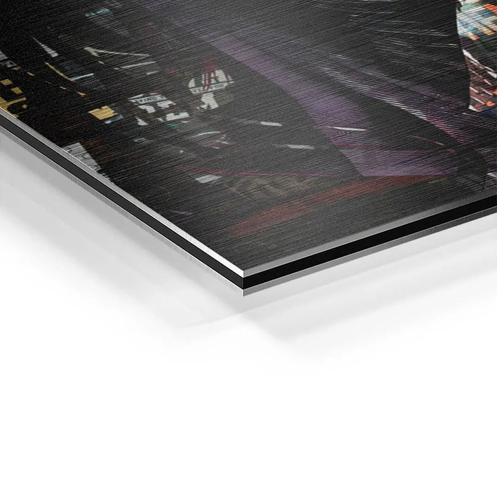 Detailansicht Wandbild auf gebürstetem Aluminium mit moderner Kunst und urbanen Farben
