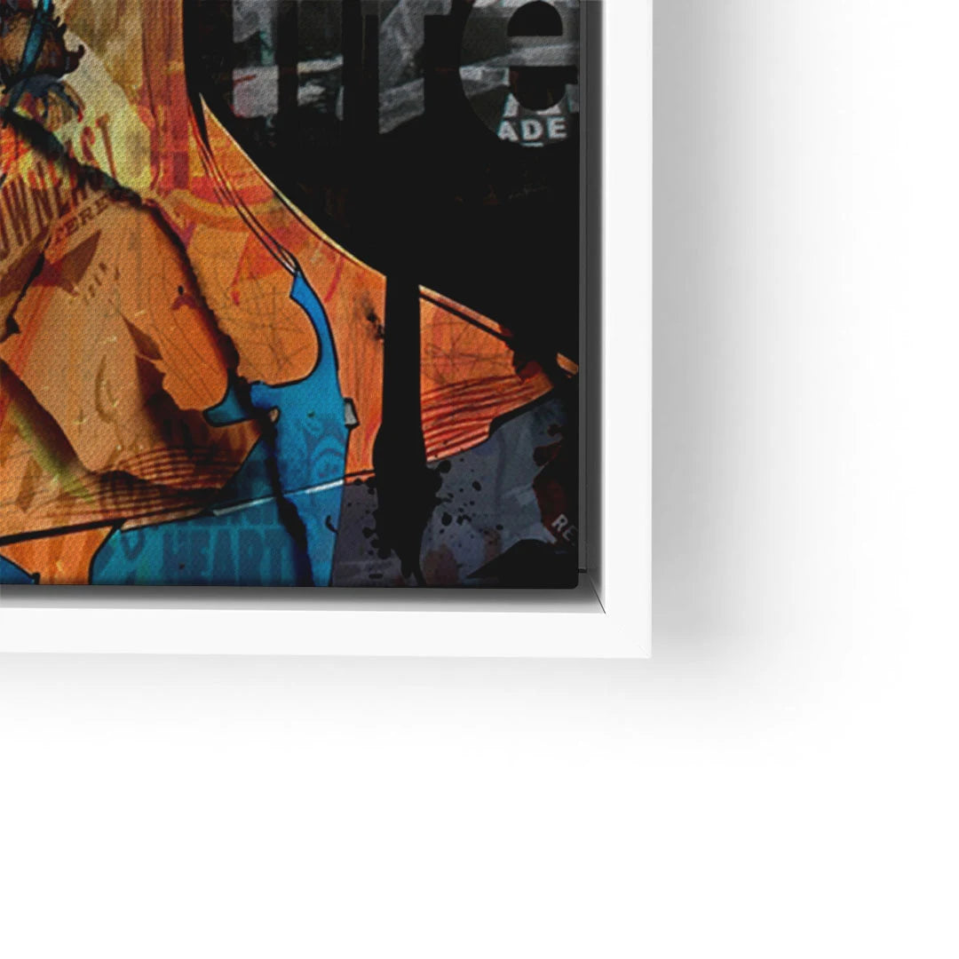 Modernes Wandbild mit abstrakter Kuss-Szene in leuchtenden Farben, Pop Art Stil