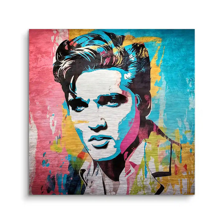 Pop Art Wandbild mit abstraktem Männerportrait in bunten Farben, moderner Kunstdruck