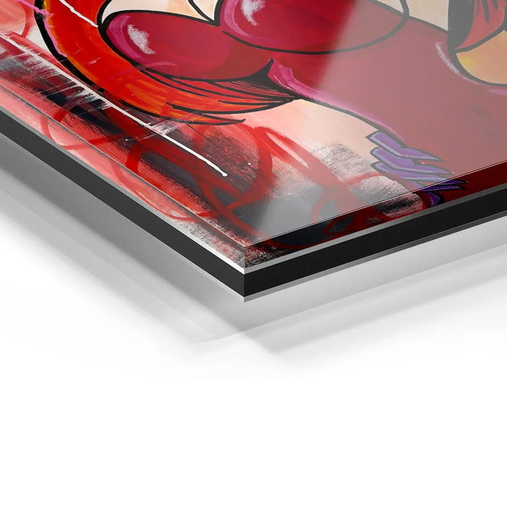 Detailansicht modernes Acrylglas Wandbild mit buntem Pop Art Motiv und kräftigen Farben