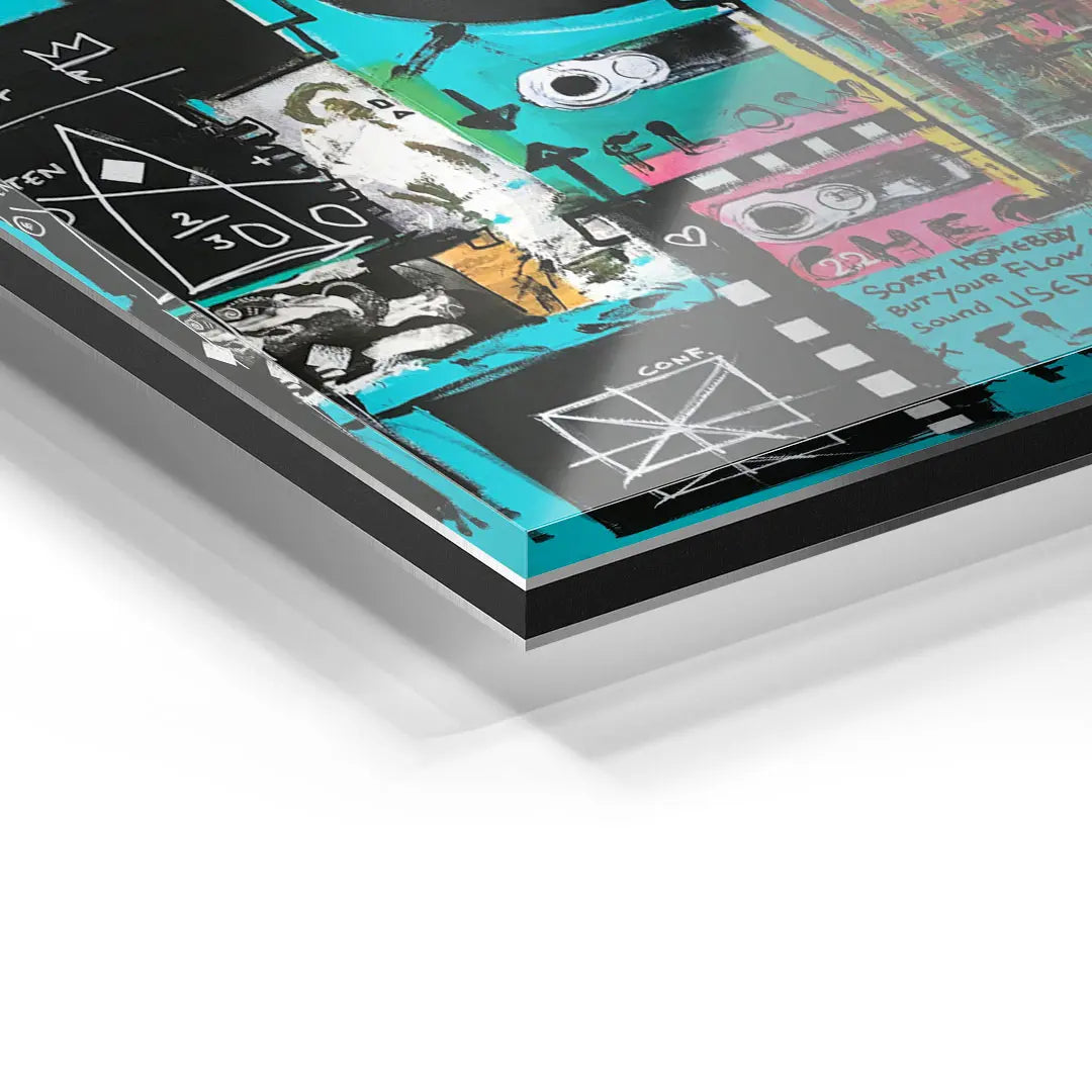 Modernes Wandbild Acrylglas mit bunten Grafiken und typischen Pop Art Elementen