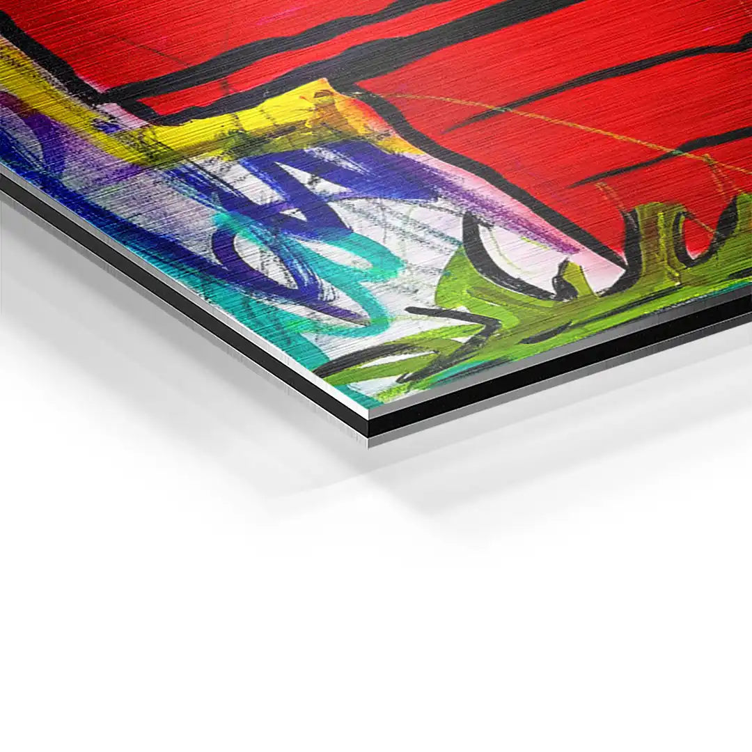 Detailansicht modernes Wandbild mit abstrakten Farben, Acryl und gebürsteter Oberfläche