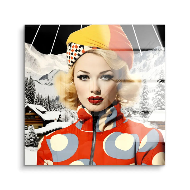 Retro Skifahrerin