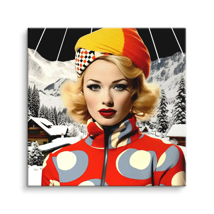 Retro Skifahrerin