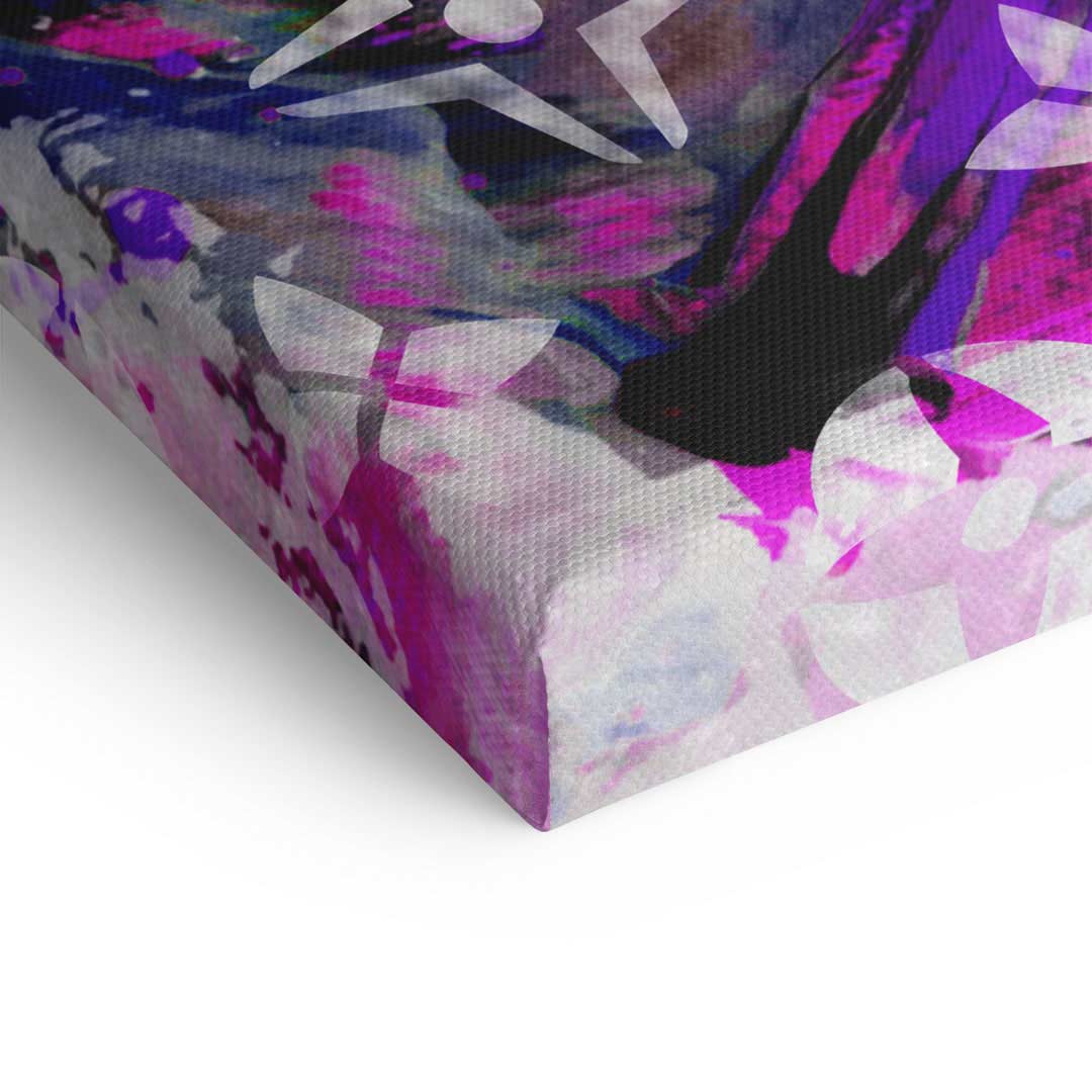 Detailansicht Leinwandbild mit abstrakten pinken, lila und weißen Farben, Motivkunst