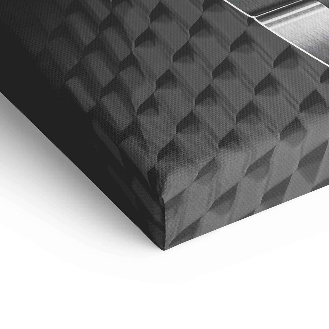Detailansicht einer Leinwand mit geometrischer 3D-Textur, modernes Wandbild