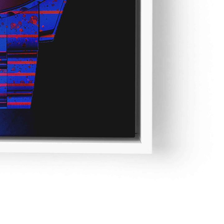 Modernes Wandbild mit abstrakter, blauer Uhr im Pop Art Comic Stil auf schwarzem Hintergrund