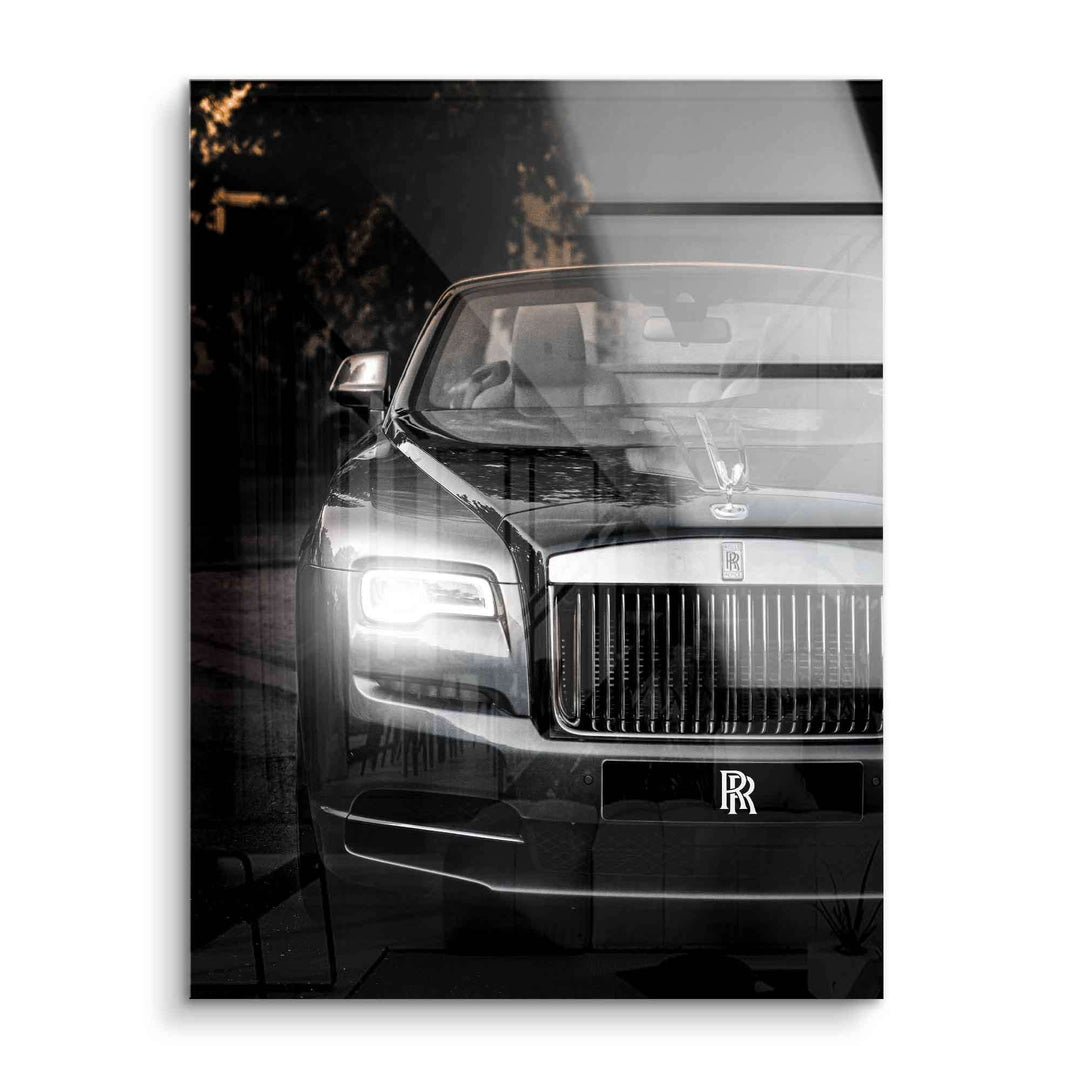 Modernes Acrylglas Wandbild mit luxuriösem Rolls-Royce Auto in schwarz-weiß Optik