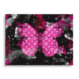 Modernes Wandbild mit pinkem Schmetterling, abstrakter Hintergrund, Muster in Weiß