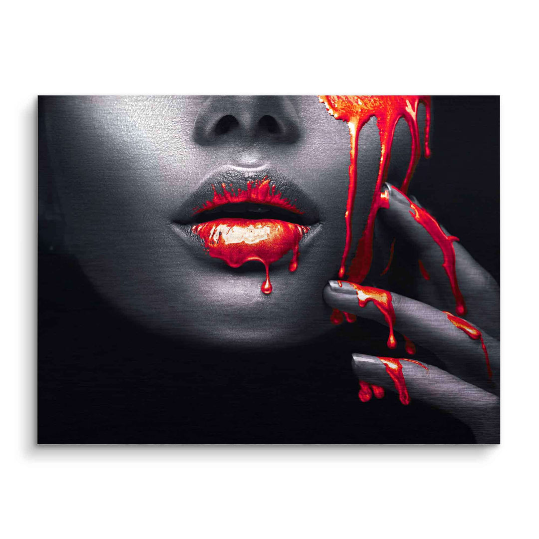 Modernes Wandbild mit roten Lippen und rotem Splash-Effekt, Pop Art Stil