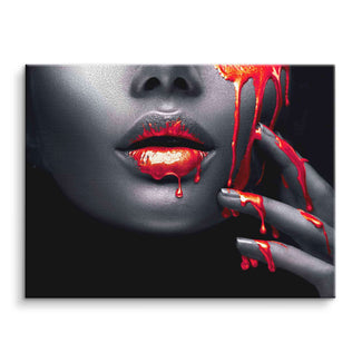 Leinwandbild Pop Art rote Lippen mit Farbspritzern, stilvolles modernes Wandbild