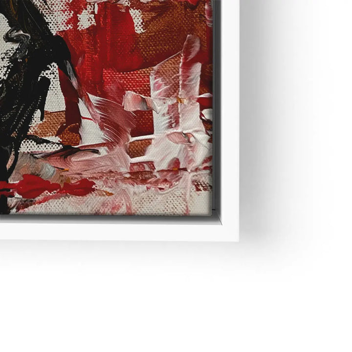 Abstraktes Wandbild mit Rot-, Schwarz- und Weißtönen, moderne Kunst auf Leinwand im Rahmen