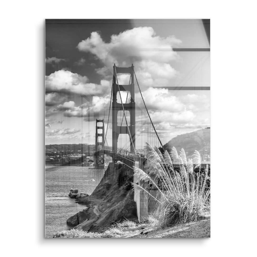 Schwarzweiß Wandbild Golden Gate Bridge San Francisco, dramatische Wolken, Naturmotiv, Acryl