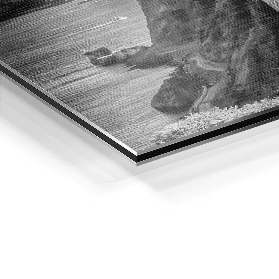 Detailaufnahme Wandbild Golden Gate Bridge, gebürstetes Aluminium, San Francisco Kunst
