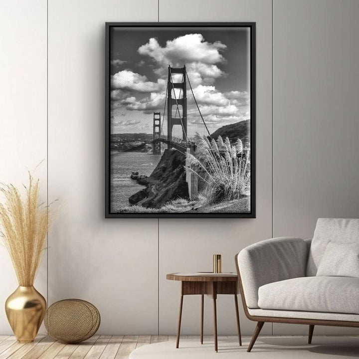Schwarzweiß-Wandbild Golden Gate Bridge San Francisco im modernen Wohnzimmer, Landschaftsmotiv