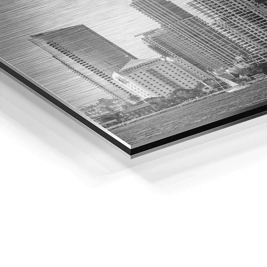 Detailansicht Wandbild Skyline San Diego auf Aluminium, Schwarz-Weiß, moderne Kunst