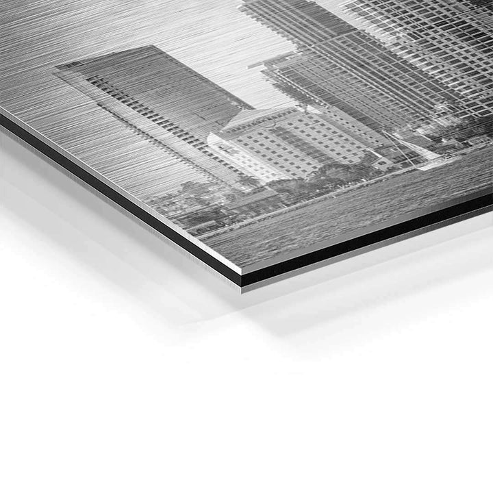 Detailansicht Wandbild Skyline San Diego auf Aluminium, Schwarz-Weiß, moderne Kunst