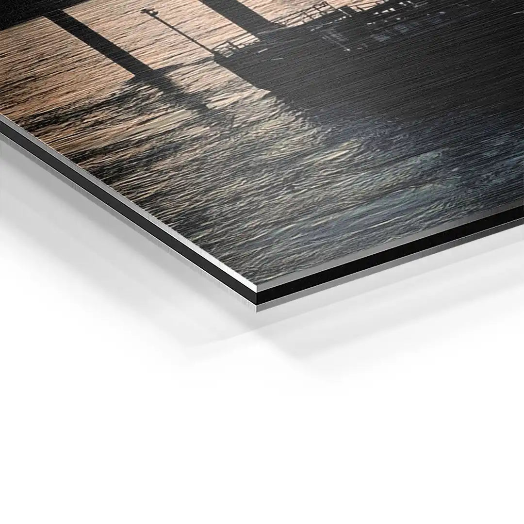 Detailaufnahme Wandbild auf Alu-Dibond, Meeresmotiv mit Wasser und Sonnenuntergang