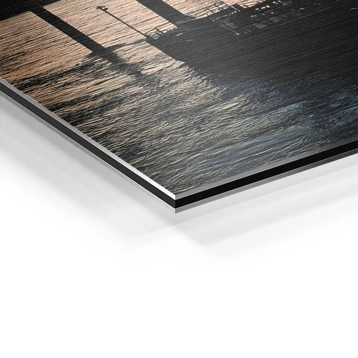Detailaufnahme Wandbild auf Alu-Dibond, Meeresmotiv mit Wasser und Sonnenuntergang