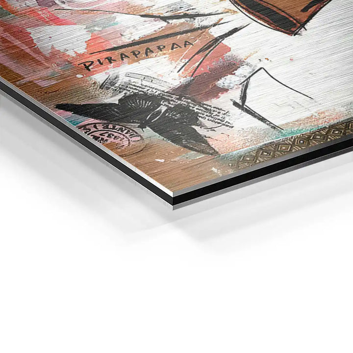 Detailansicht modernes Wandbild auf Aluminium mit abstrakten Pop Art Elementen, Brush-Effekt