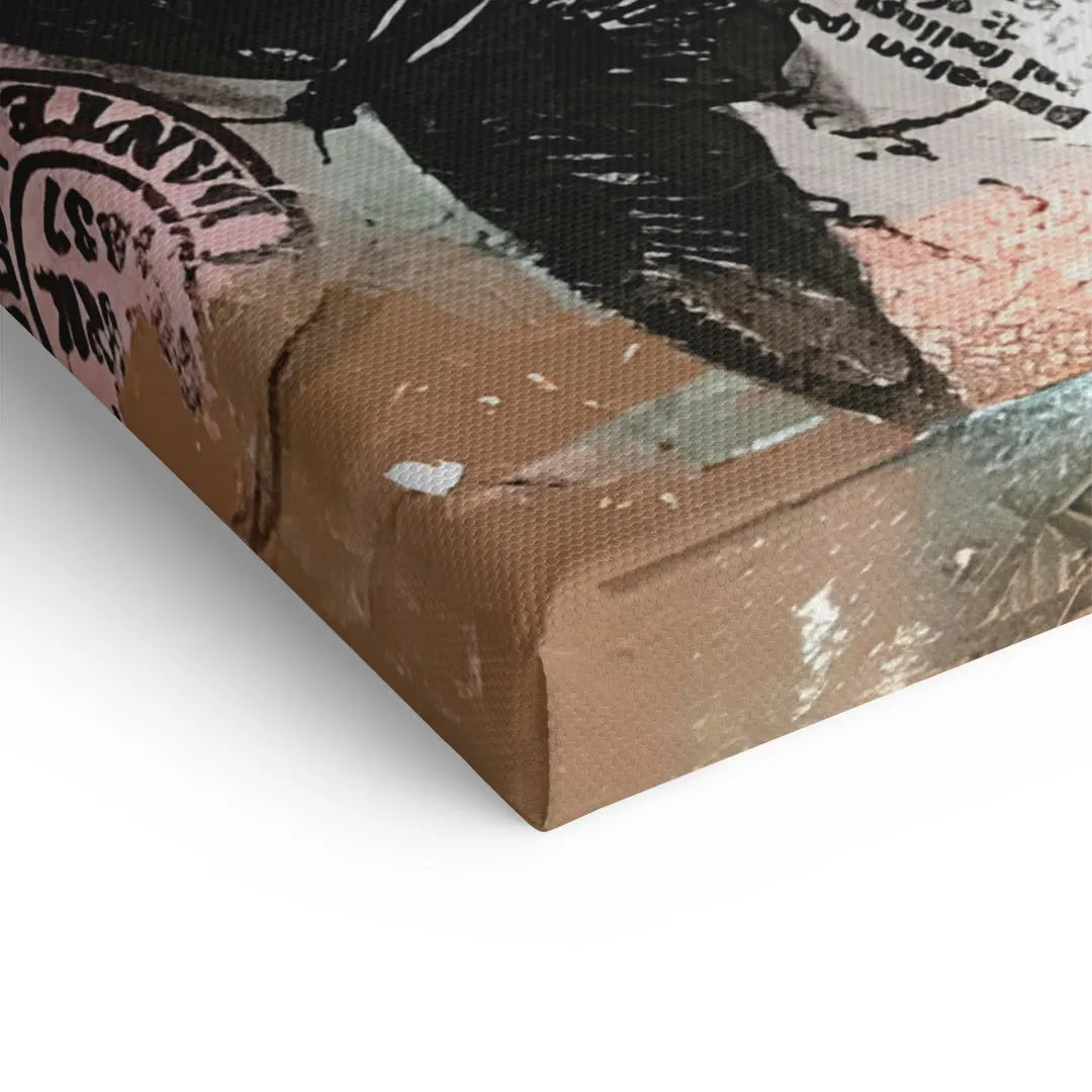 Detailansicht einer modernen Pop Art Leinwand mit Texturen und grafischen Elementen