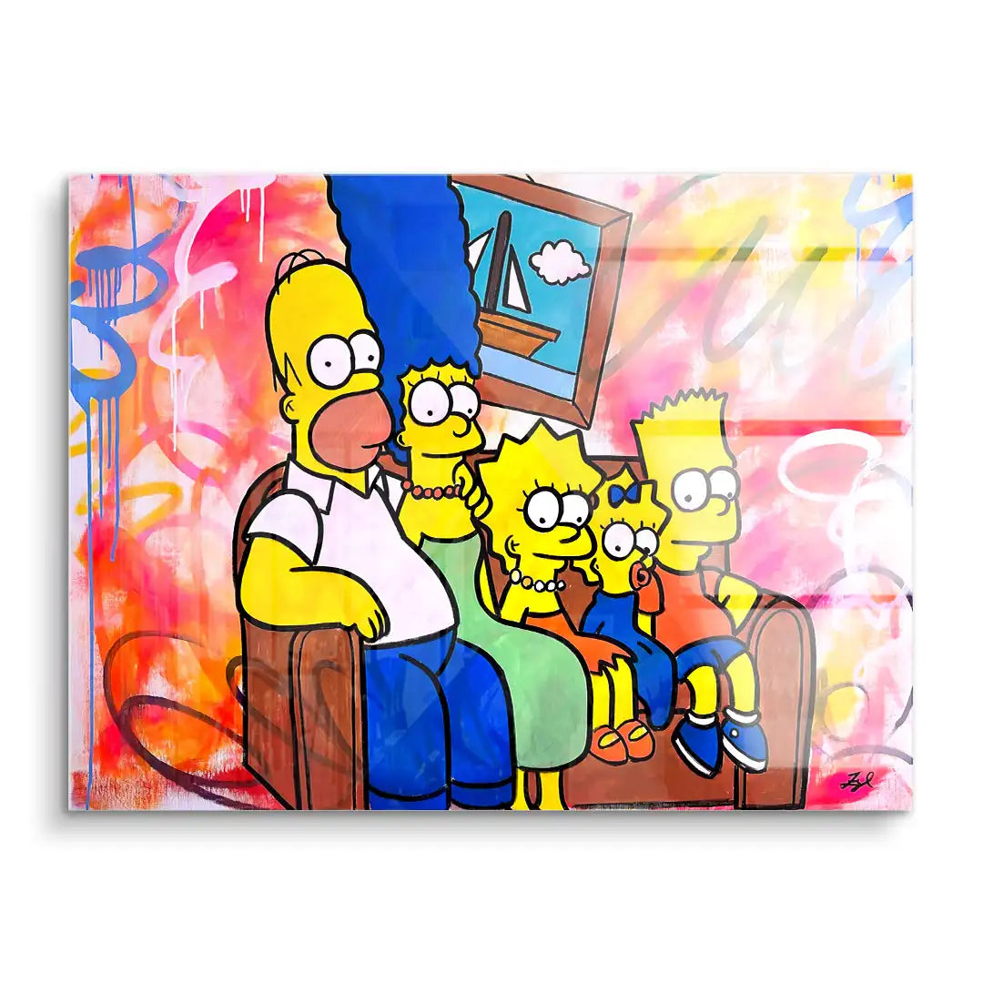 Simpsons Familie auf farbenfrohem Acryl Wandbild im Pop Art Stil, Comic Kunst kaufen