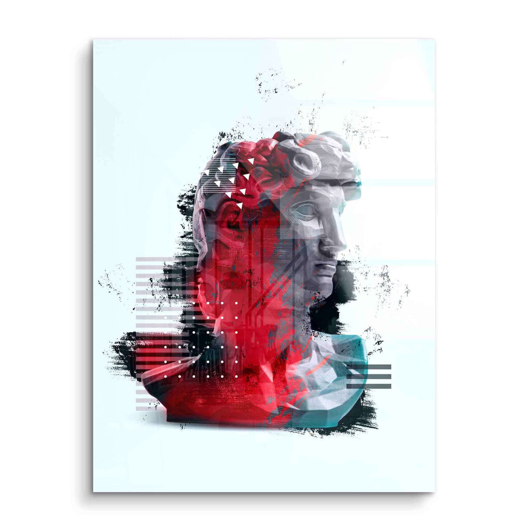 Modernes Wandbild mit kreativer Skulptur eines Kopfes, abstrakt in Rot und Schwarz gestaltet