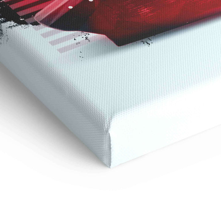 Detailansicht modernes Wandbild auf Leinwand, abstrakter Kopf in Rot mit kreativen Effekten