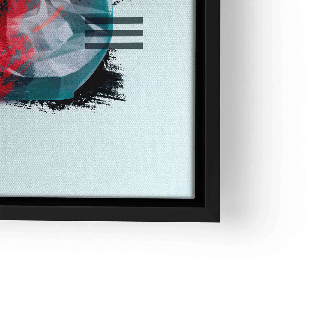 Modernes Wandbild mit abstraktem Kopf, geometrischen Formen und schwarzem Rahmen