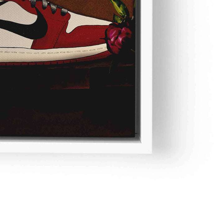 Wandbild mit rotem Sneaker und Blume, moderner Kunstdruck, Pop Art Motiv