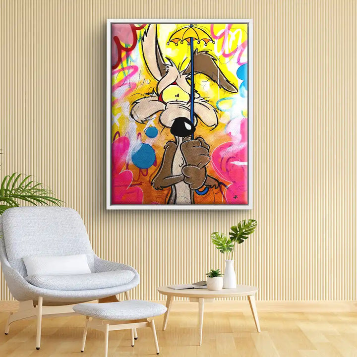 Modernes Wandbild mit Comic-Kojote, bunter Hintergrund, Wohnzimmer, Kunst kaufen