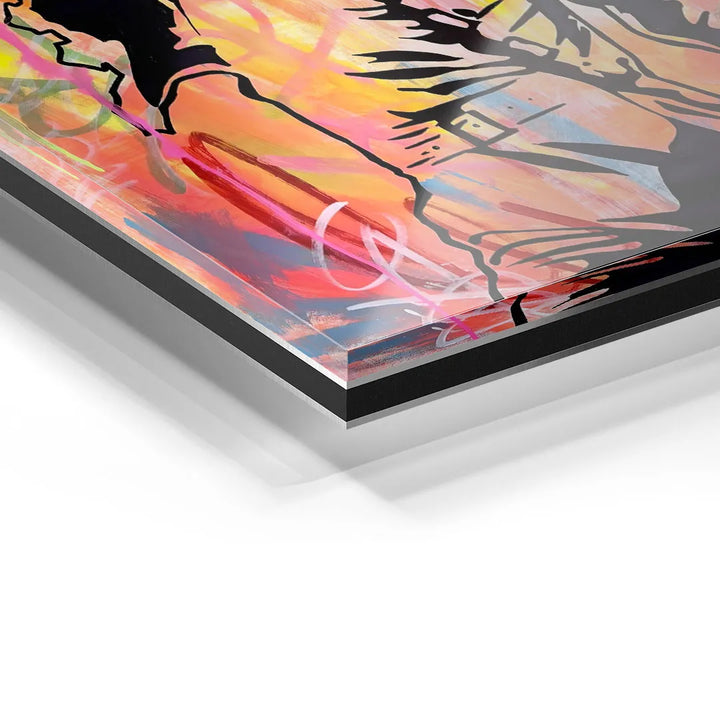 Detailaufnahme Acrylglas Wandbild mit bunter Streetart und abstrakter Sternfigur