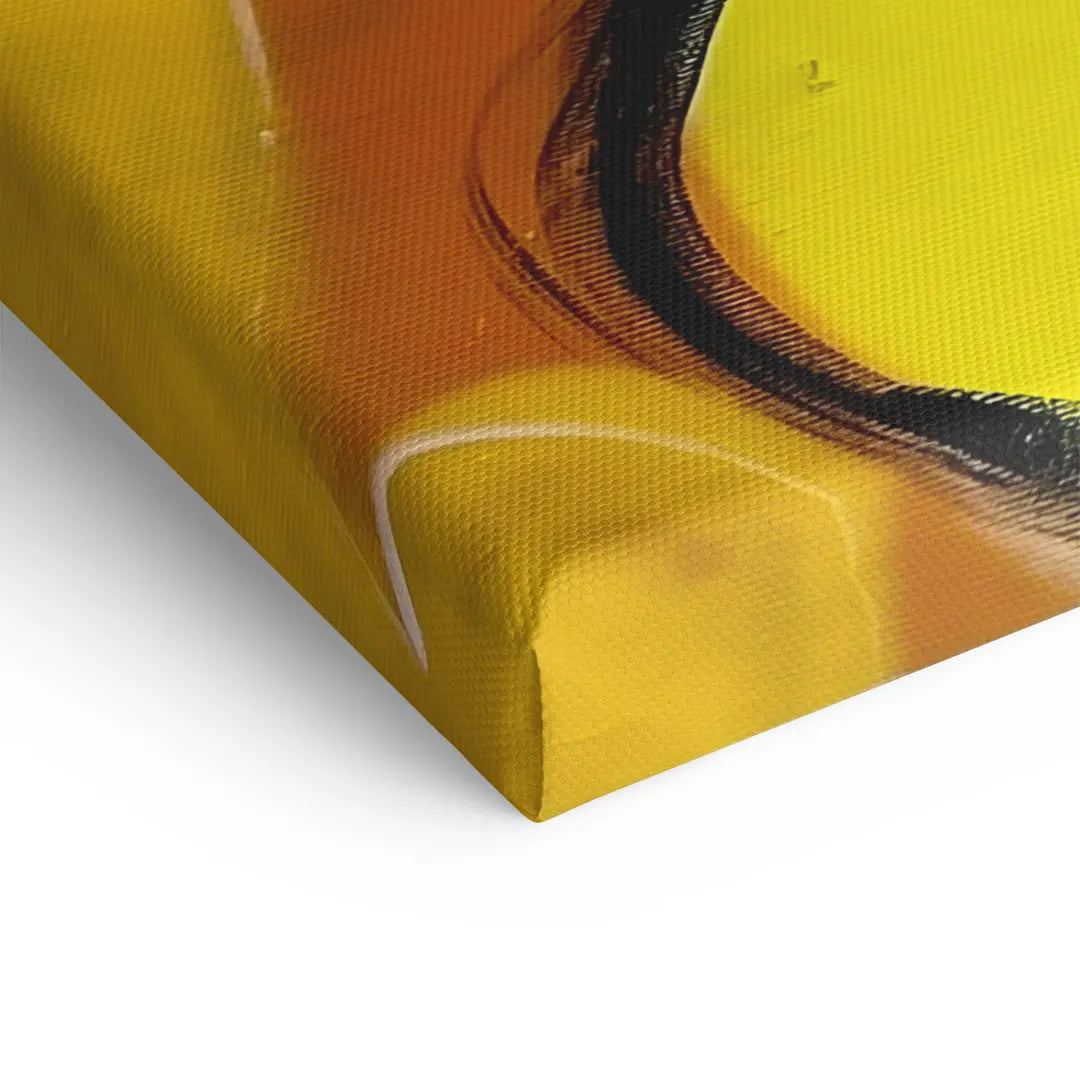 Detailaufnahme Wandbild auf Leinwand, gelb-orange Farben, moderne Kunst, Nahaufnahme Kante