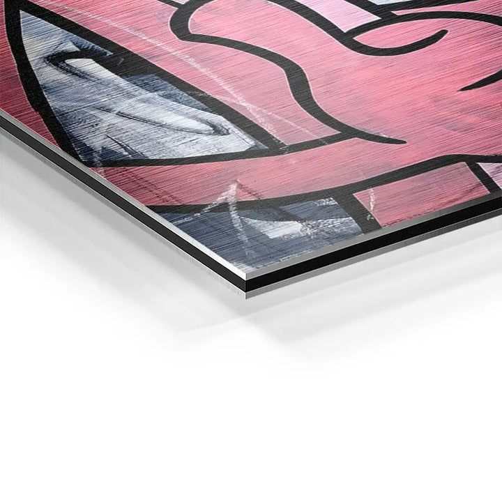 Detailaufnahme Wandbild auf Aluminium mit moderner Pop Art und rosa Motiv