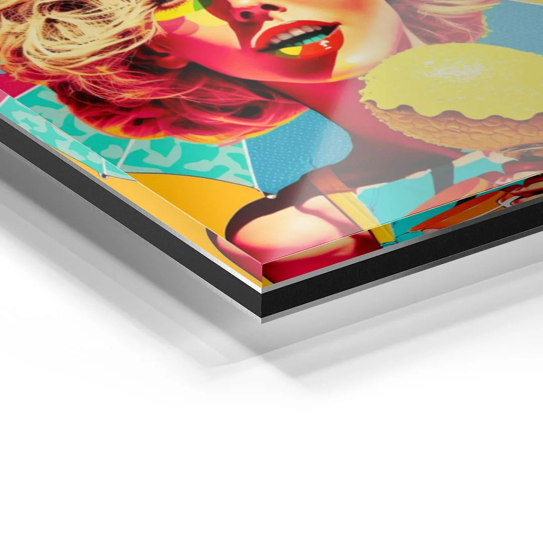 Detailansicht Acrylglas-Wandbild Pop Art Frau mit Eis, bunt, modern, Kunst für Wohnzimmer