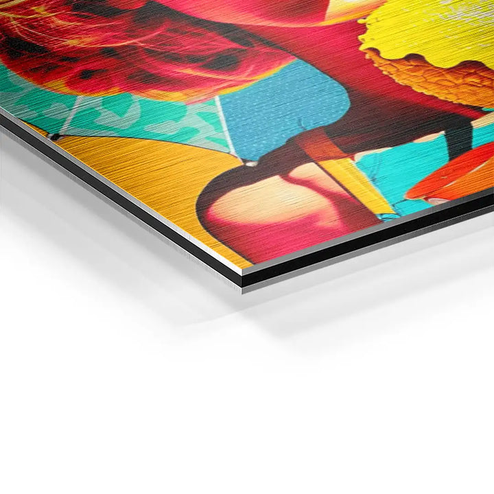Detailansicht buntes Wandbild auf Aluminium mit sommerlichem, abstraktem Motiv