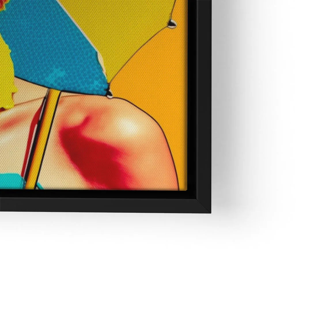 Pop Art Wandbild Frau mit Sonnenschirm, bunte Farben, moderner Comic-Stil