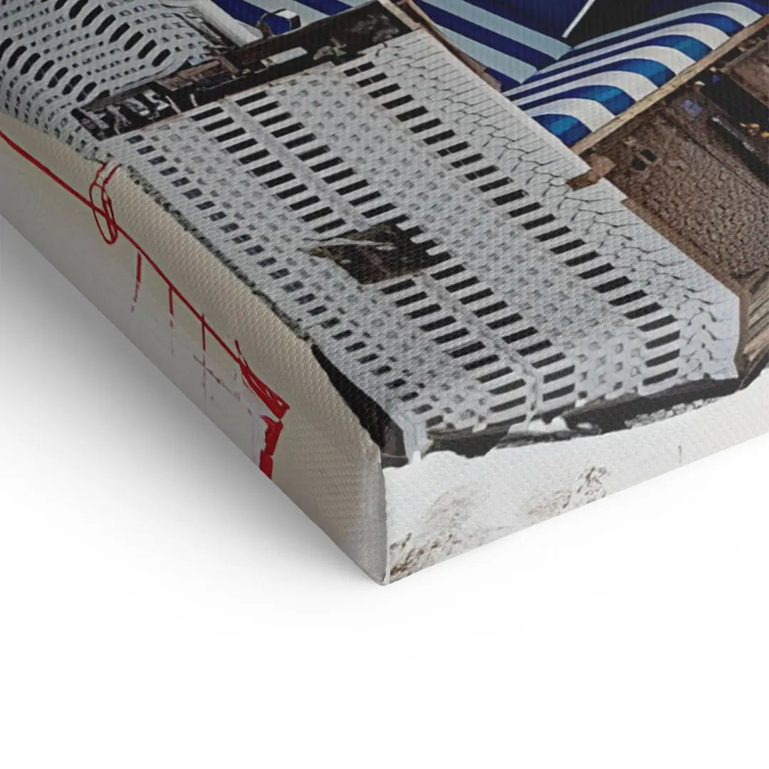Detailansicht Leinwandbild Sylt, modernes Wandbild mit grafischen Elementen und Strandkorb