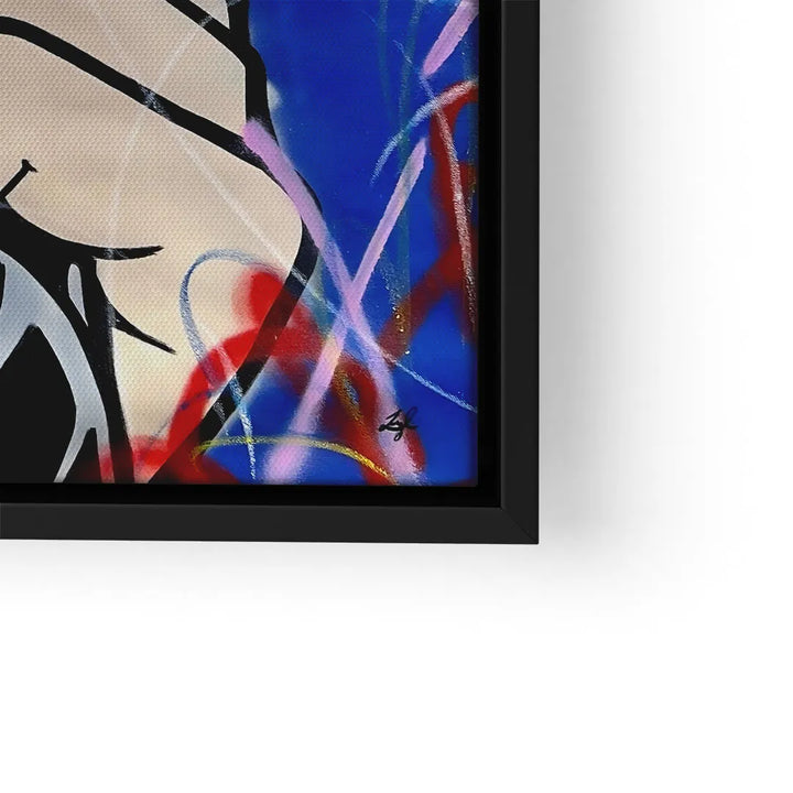 Modernes Wandbild mit abstrakter Pop Art, kräftige Farben, Linien und Gesichtsumrisse