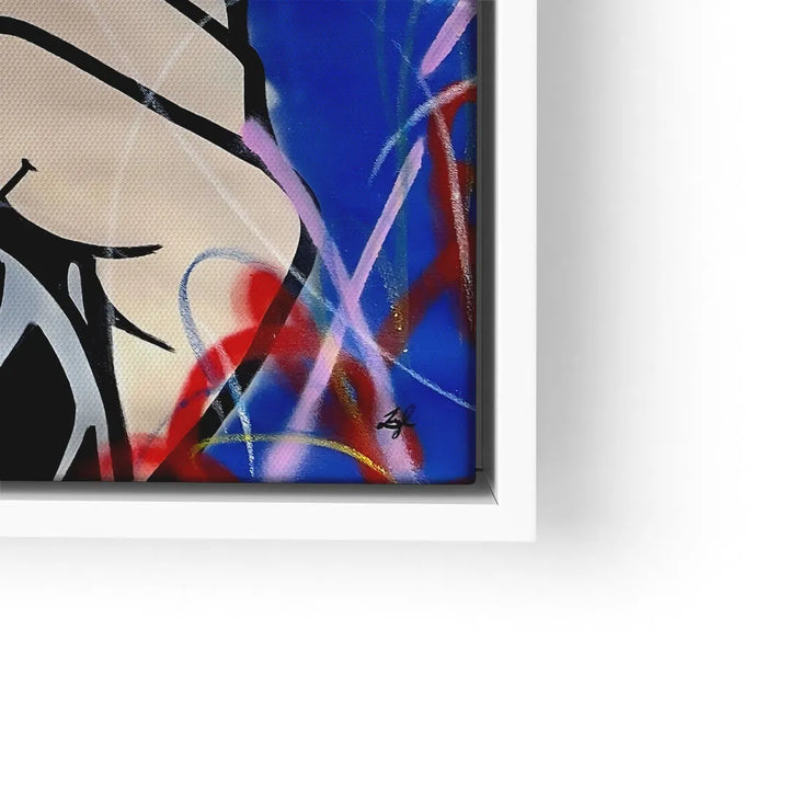 Modernes Wandbild mit Pop Art Motiv, abstrakten Linien und buntem Farbhintergrund.