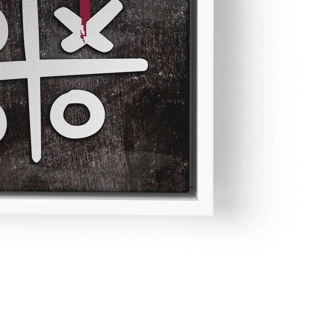 Modernes Wandbild mit Tic Tac Toe Spielbrett, X hebt sich durch rote Linie ab, Motivationskunst