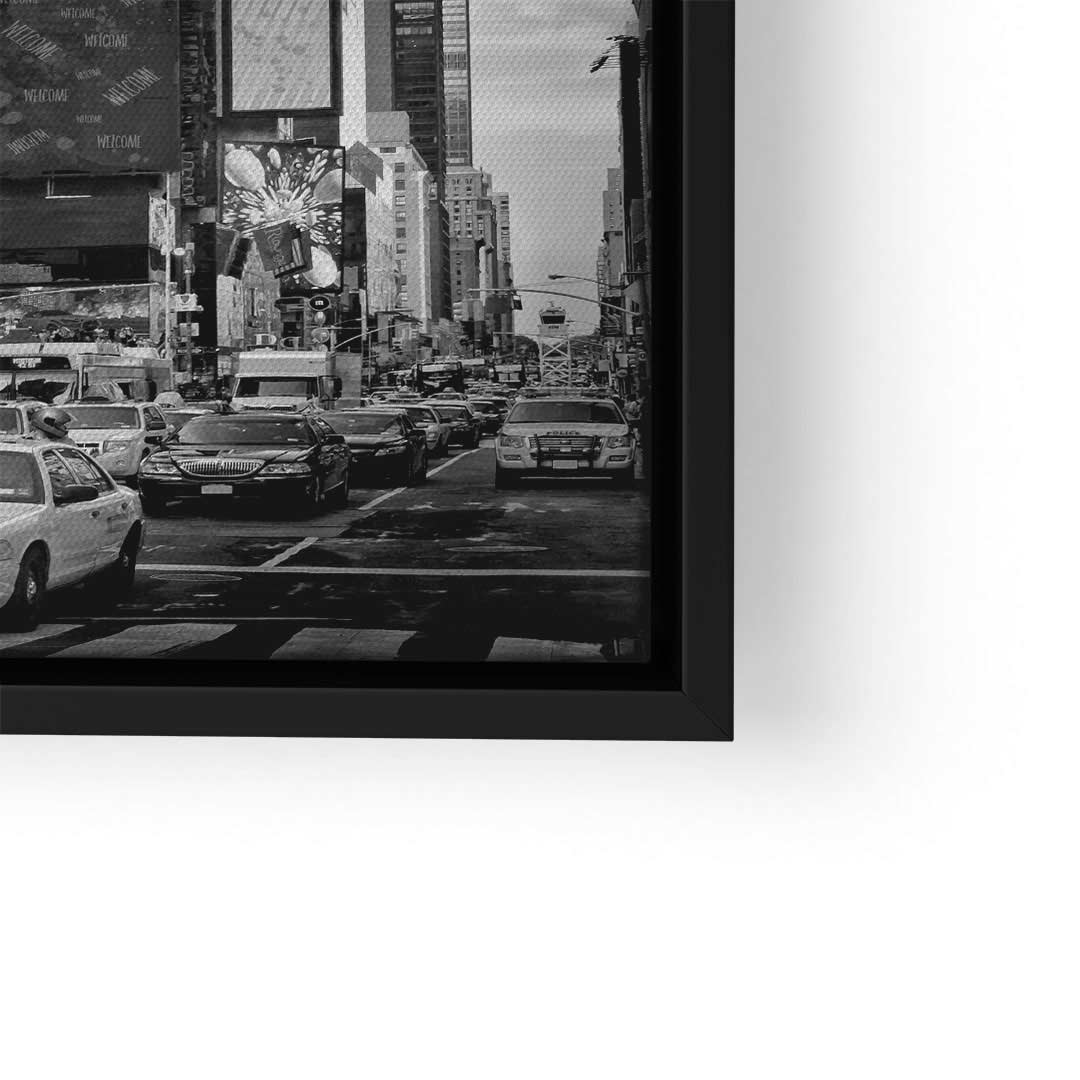 Schwarz-weiß Wandbild mit Straßenszene und Autos in New York City, moderner Kunstdruck.