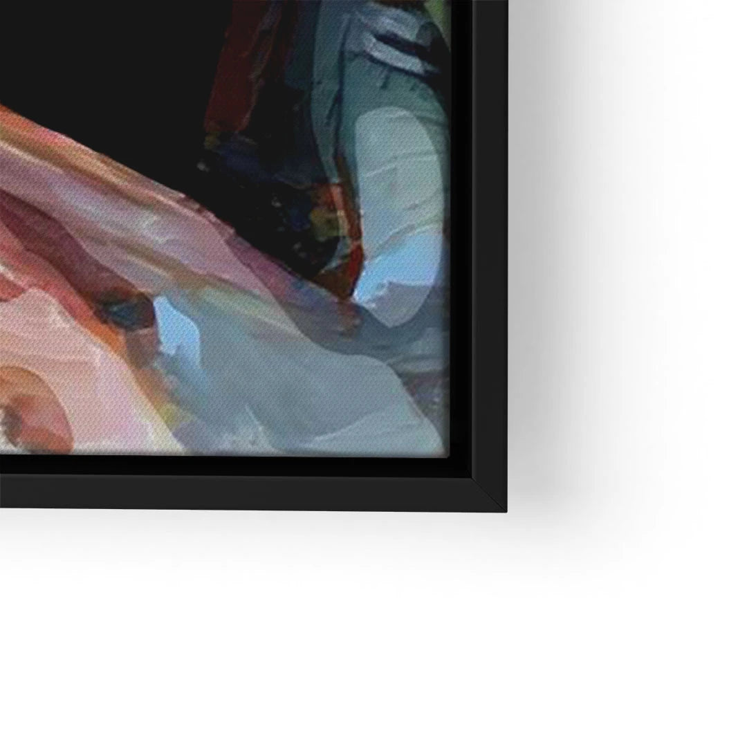 Modernes abstraktes Wandbild mit bunten Farben in schwarzem Rahmen
