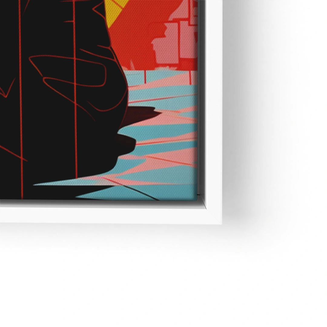 Modernes Wandbild mit bunter, abstrakter Silhouette und roten, gelben und blauen Formen