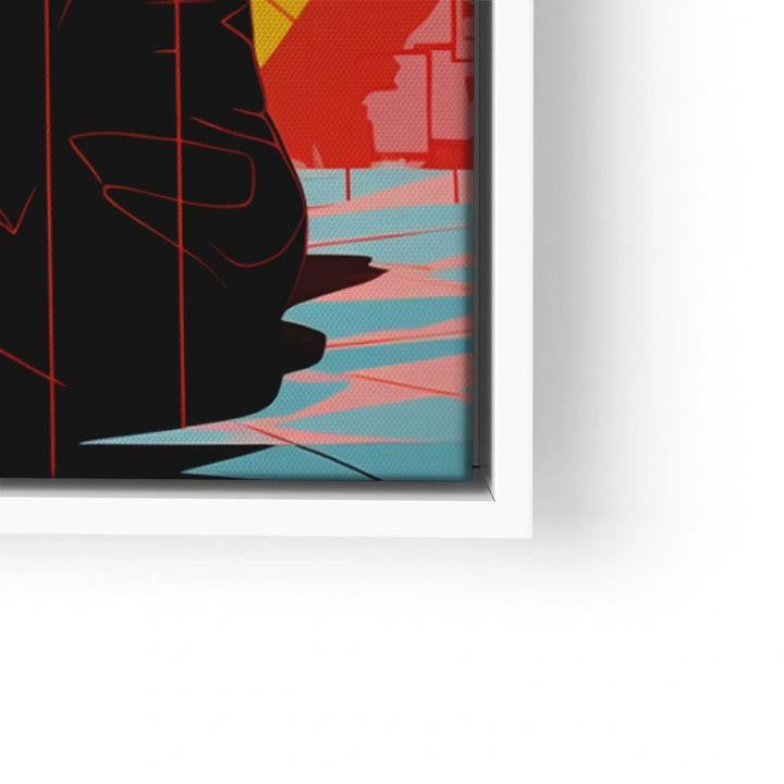 Modernes Wandbild mit bunter, abstrakter Silhouette und roten, gelben und blauen Formen