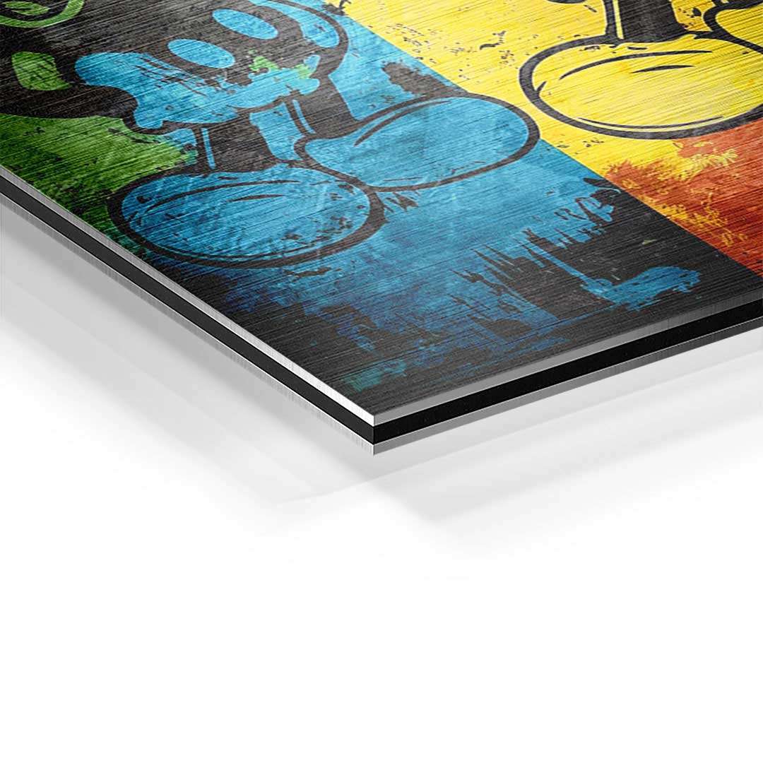 Modernes Wandbild im Pop Art Stil mit Comic-Motiv auf Aluminium, bunte Farben, Detailansicht